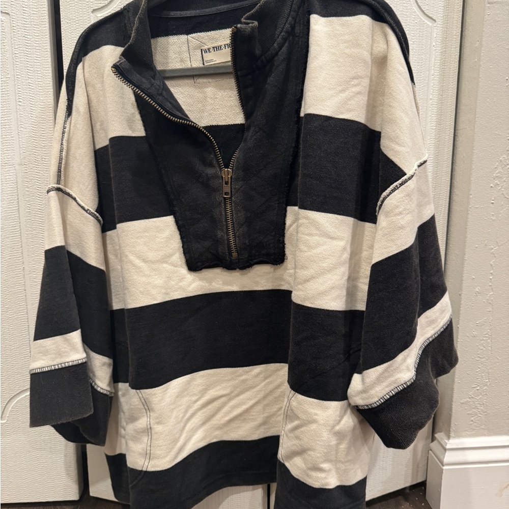 Free People Black and White Striped Pullover